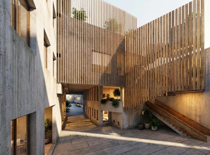 Extension Lycée coté entrée par le porche